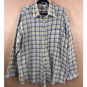 AB Surf Shop Men’s XL Blue Yellow Plaid Linen Button Front Shirt